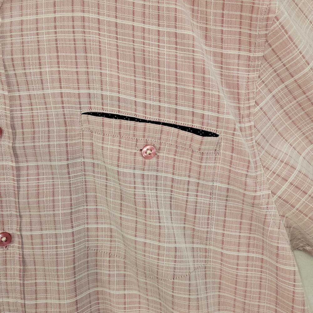 Bruno Sueded Button Down Shirt Mens Large Pink Plaid Short Sleeve - Picture 3 of 8